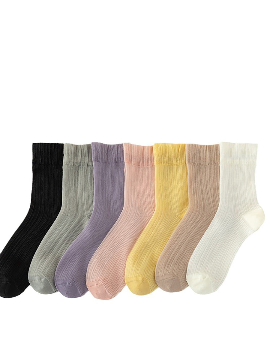 7 Pairs Women Summer Solid Thin Socks II1016 BUYKUD