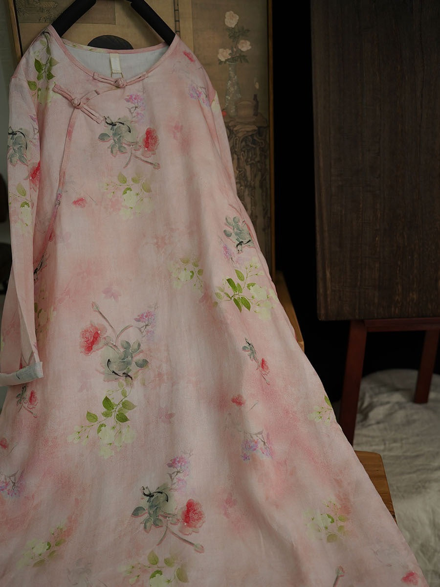 Women Artsy Floral Summer Ramie Dual-Layer Dress PA1014 Ada Fashion