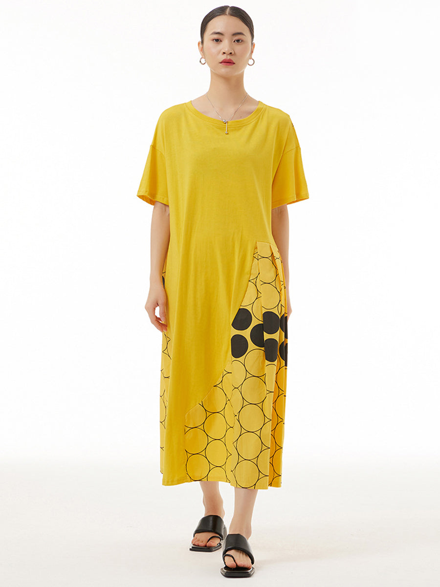 Women Casual Dot Spliced Summer Loose Dress KL1001 Ada Fashion