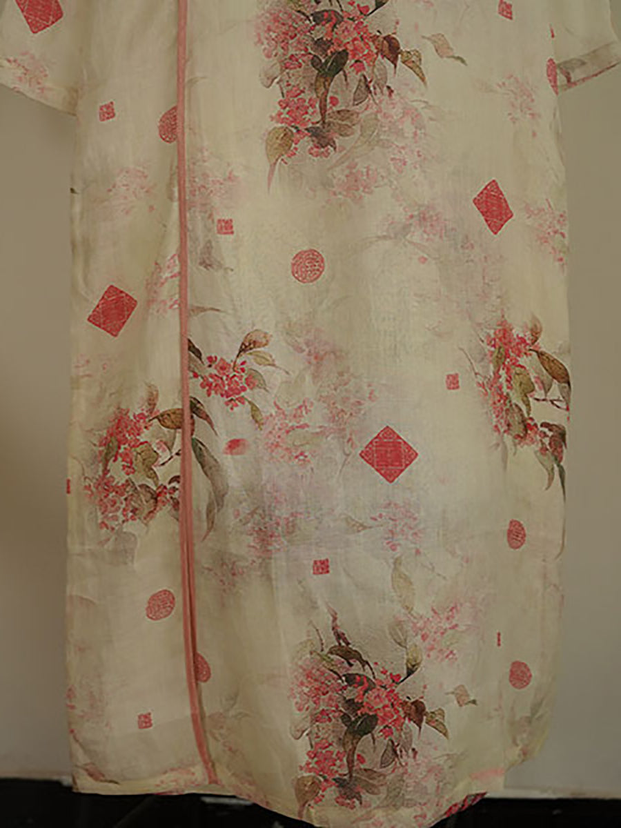 Women Artsy Floral Vintage Ramie Robe Dress XX1025 Ada Fashion