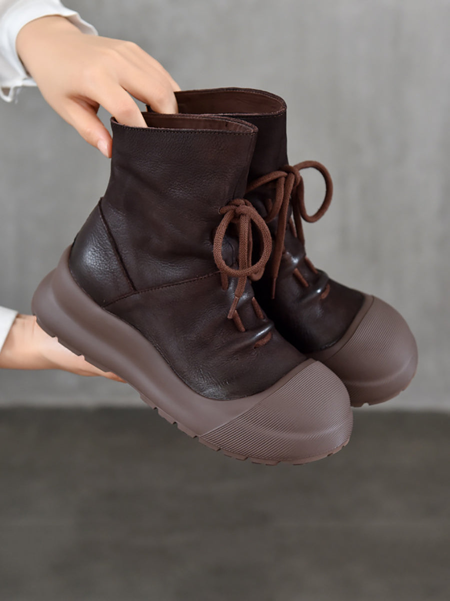 Women Genuine Leather Mid-Heel Martin Boots QN022 TZTJ