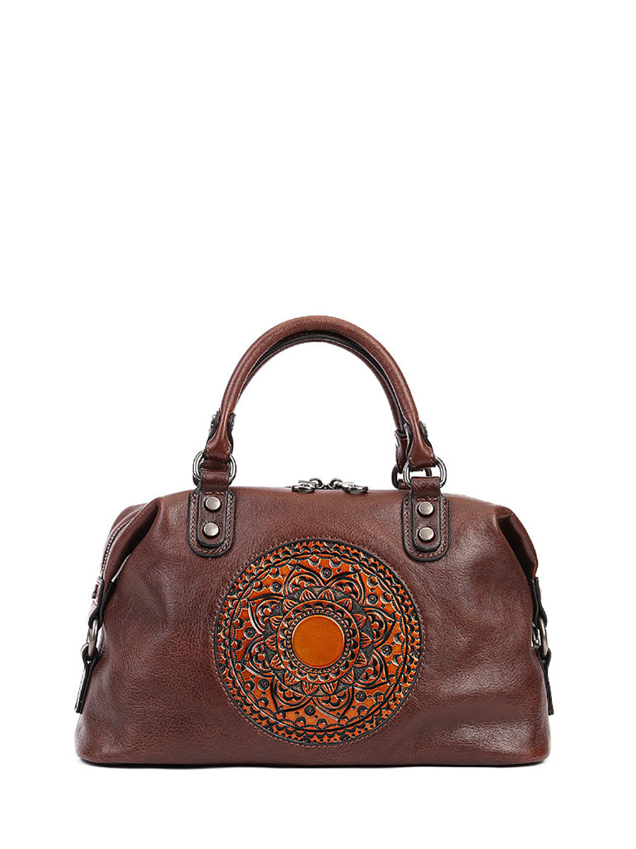 Women Leather Flower Spliced Capacity Hand Bag Shoulder Bag AX1007 Genistyle Shop