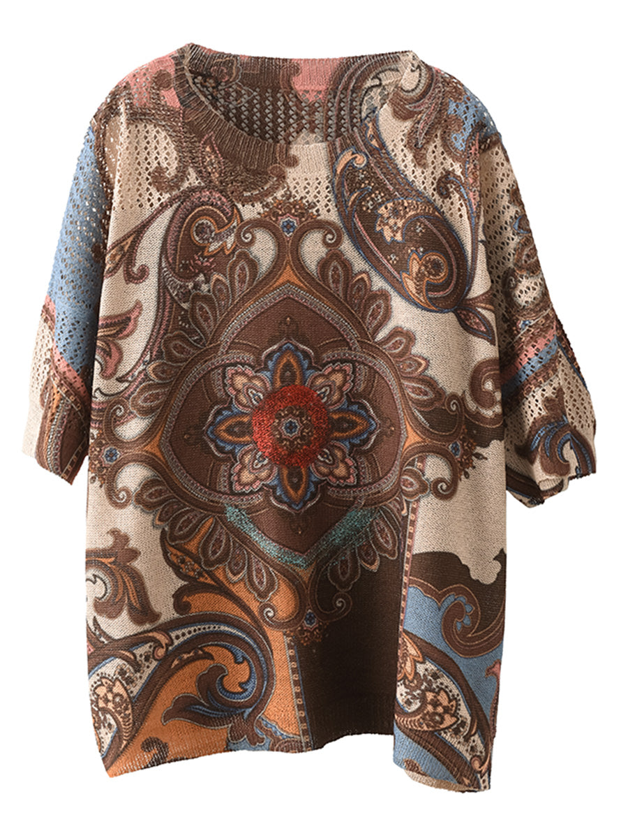 Women Summer Retro Knitted O-Neck Pullover Shirt SC1017 Ada Fashion