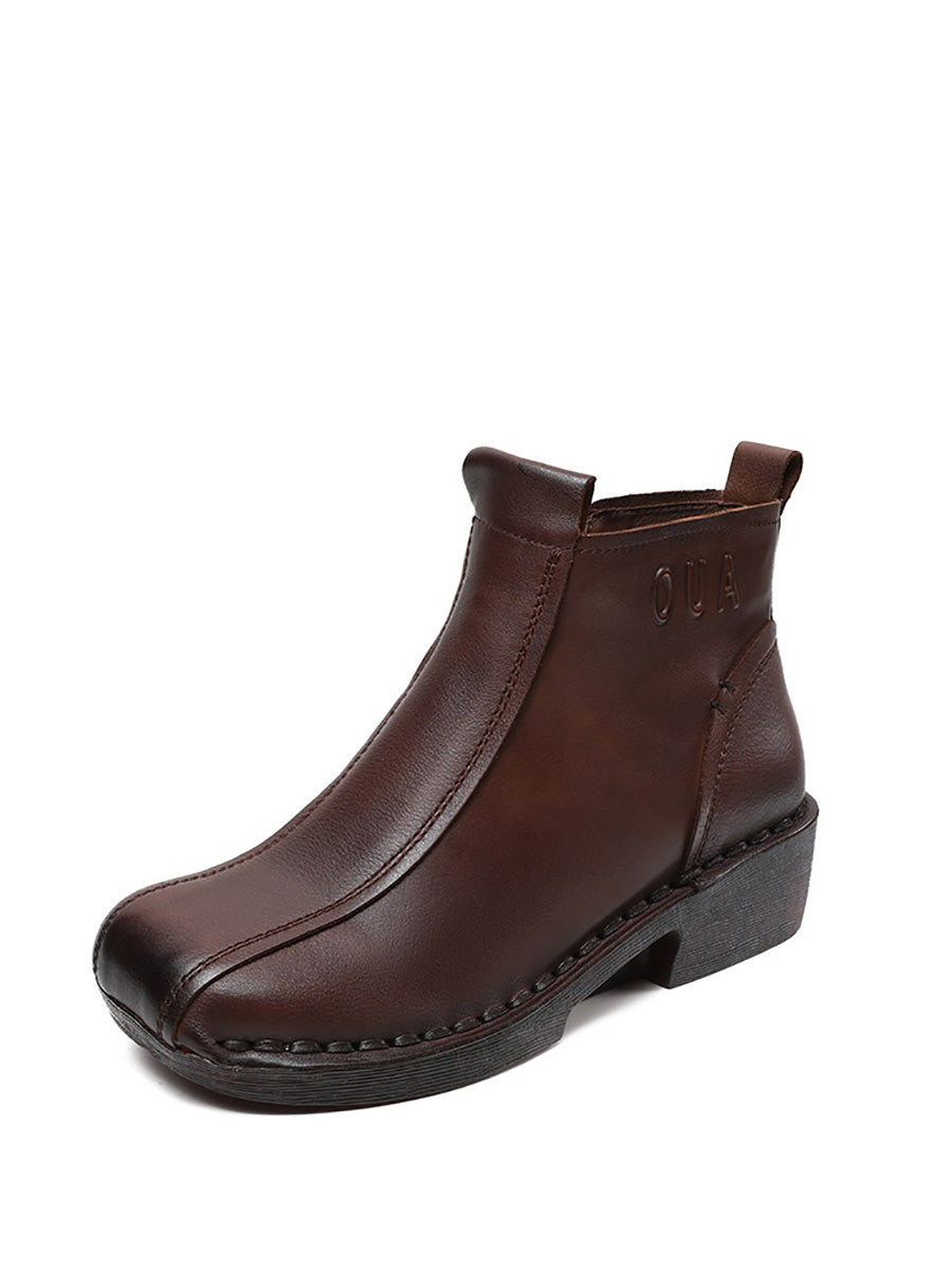 Women Autumn Genuine Leather Spliced Mid-Heel Boots AH1050 YYDS