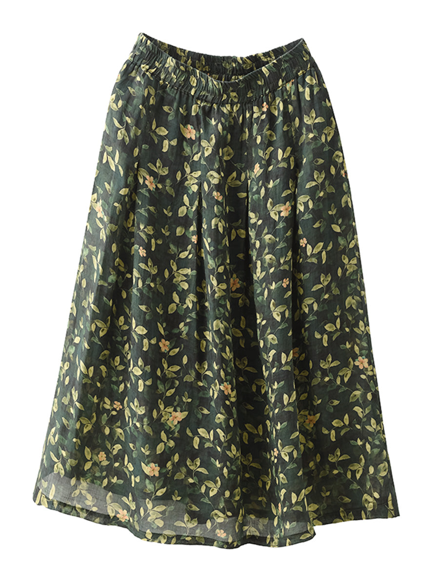 Women Artsy Summer Flower Ramie A-shape Skirt CO1025 Ada Fashion