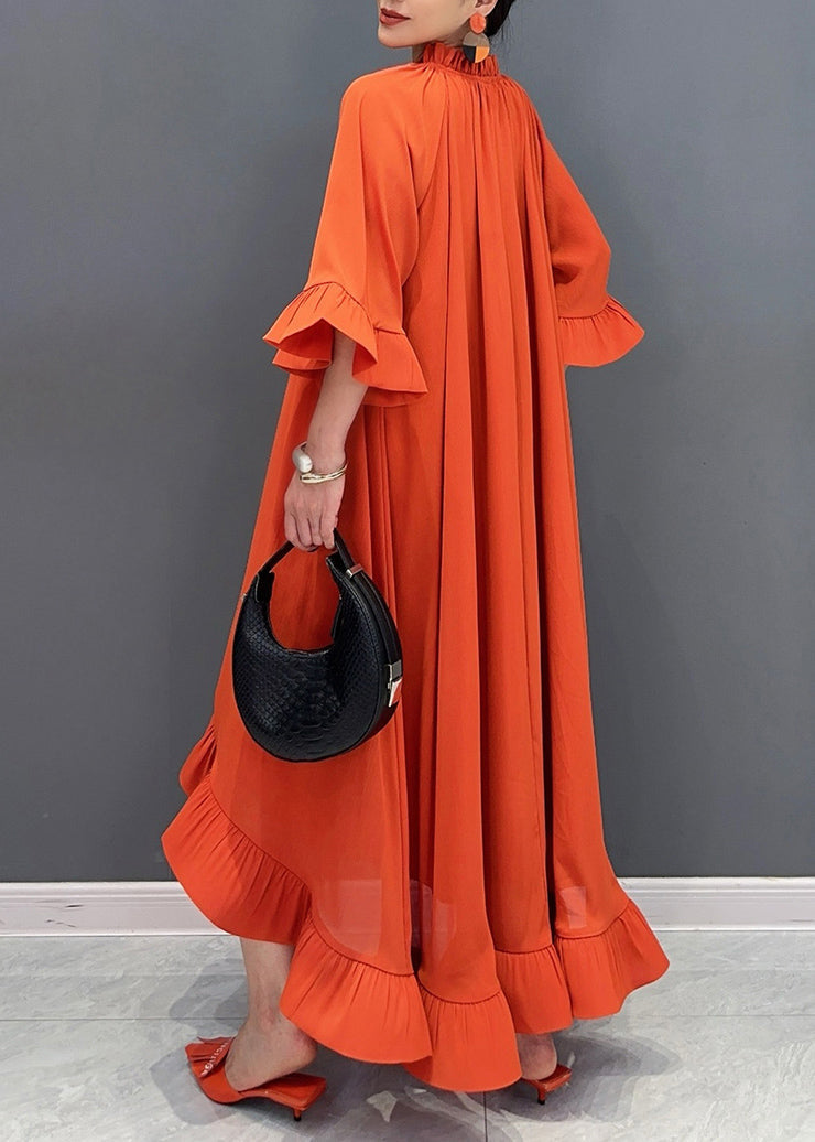 Art Orange V Neck Vacation Long Dresses Flare Sleeve AO1046 JDML-FDL240909