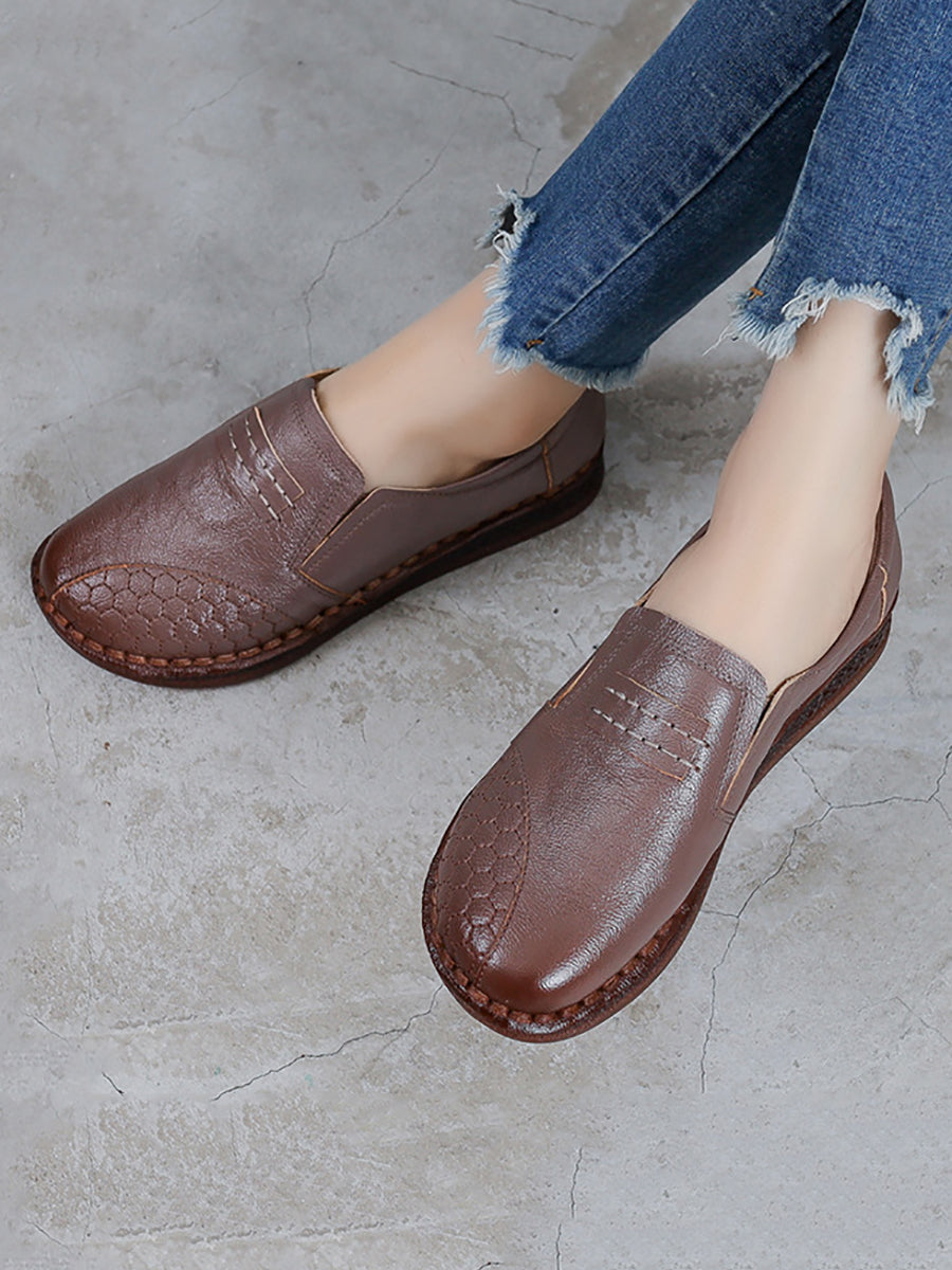 Women Vintage Summer Leather Spliced Low Heel Shoes AS1010 XRXY