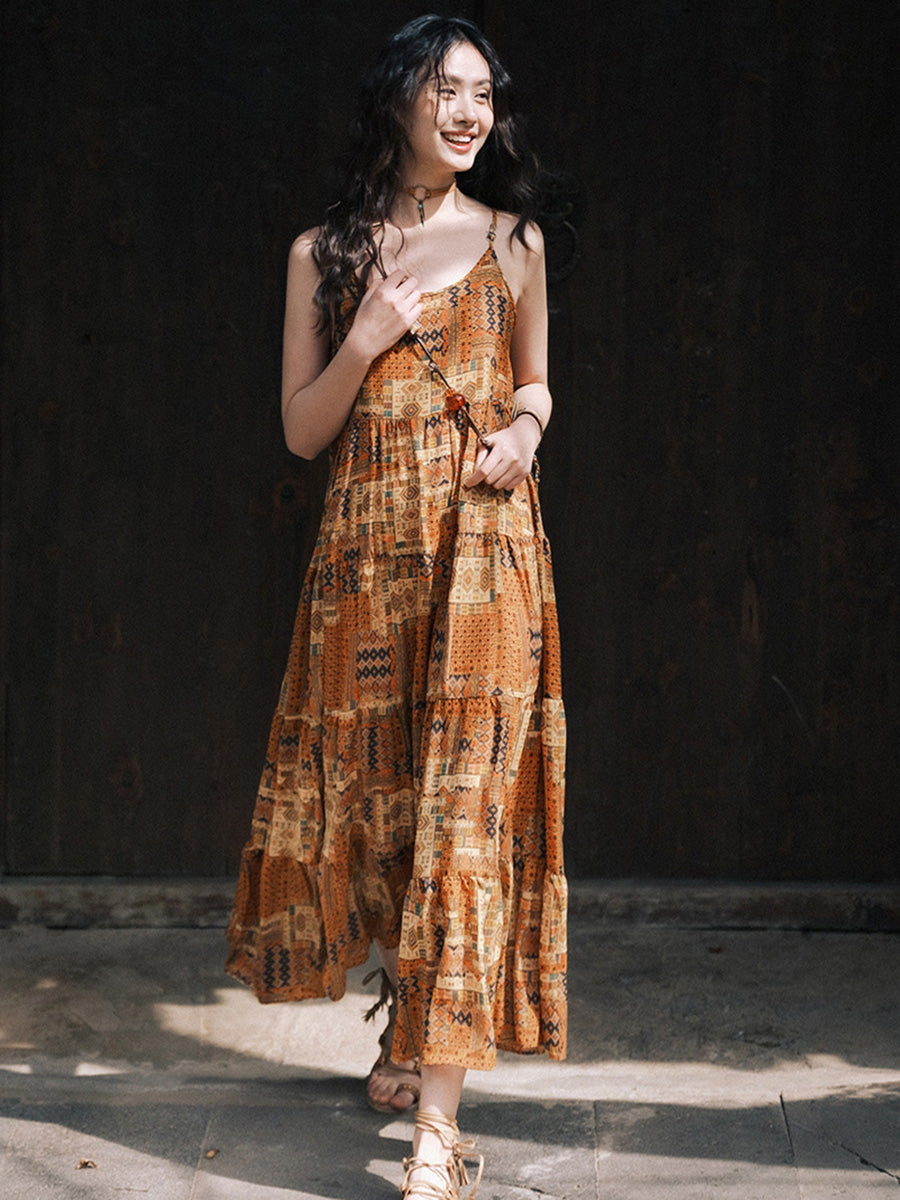 Plus Size Women Summer Vintage Spliced Loose Vest Dress QW1030 Ada Fashion