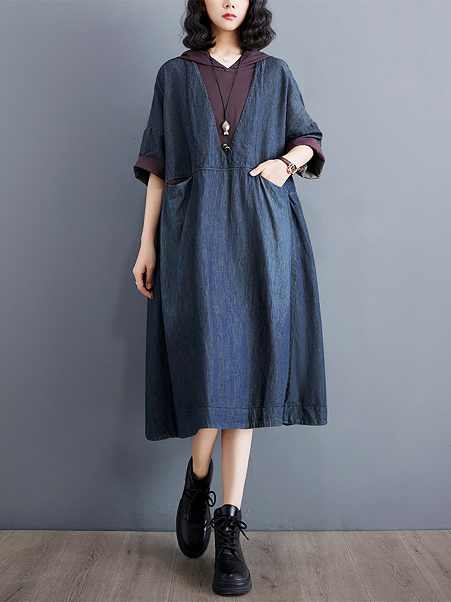 Women Summer Casual Spliced Denim Hooded Dress WE1034 Ada Fashion