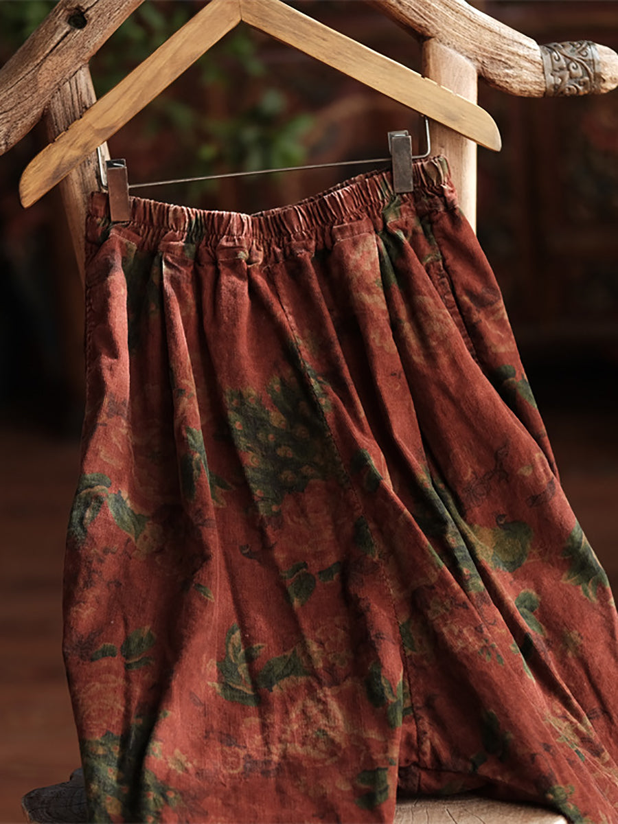 Women Autumn Retro Flower Cotton Wide-leg Pants AS1024 JSHY