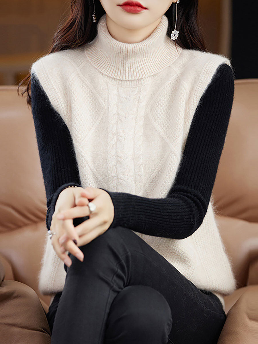 Women Casual Wool Turtleneck Twist Knit Vest AV1033 Genistyle Shop