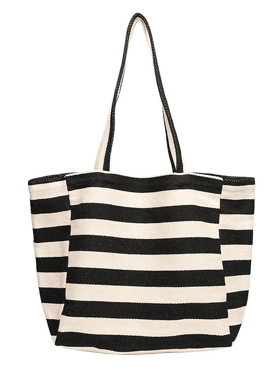 Women Casual Stripe Canvas Large Capacity Shoulder Bag CX044 LCPJ