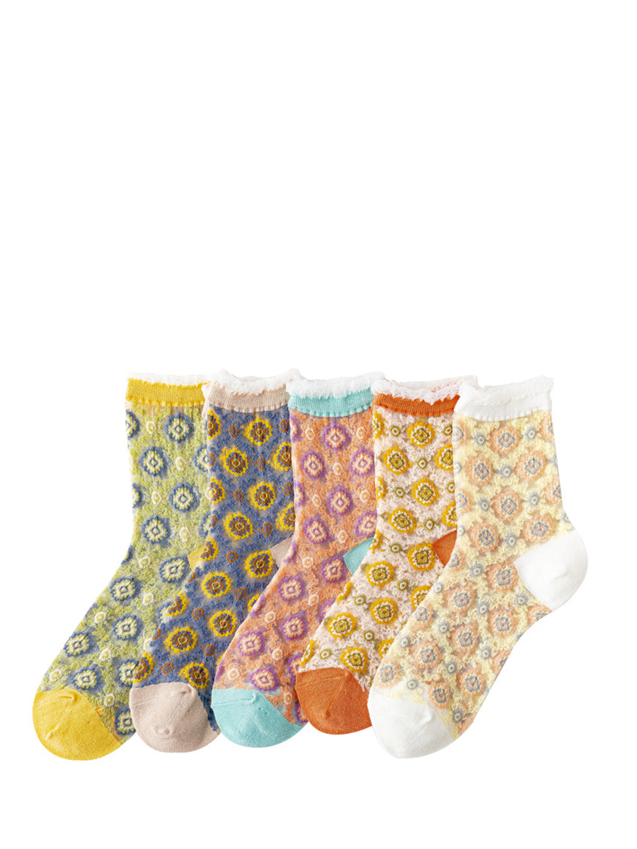 5 Pairs Women Flower Jacquard Lace Socks AS1010 Ada Fashion