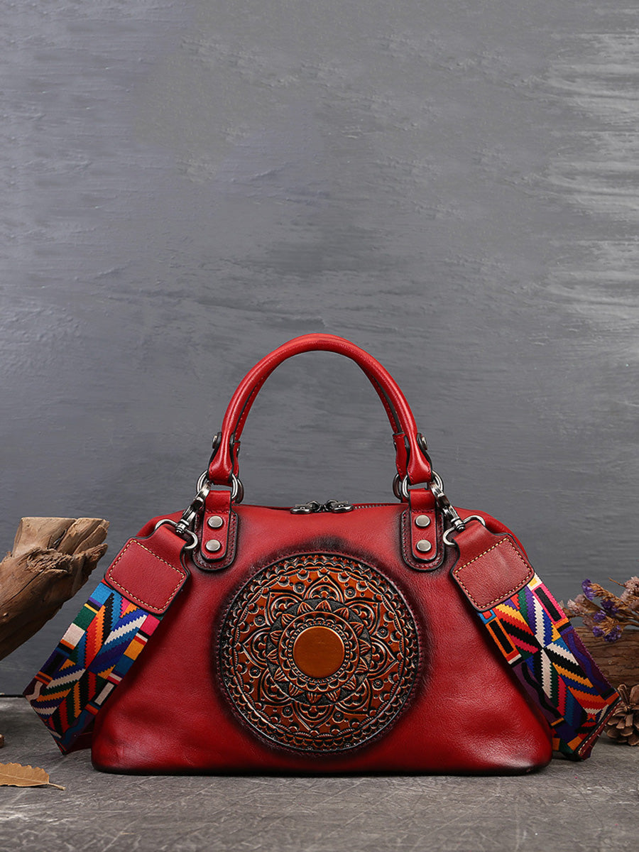 Women Leather Flower Spliced Capacity Hand Bag Shoulder Bag AX1007 Genistyle Shop