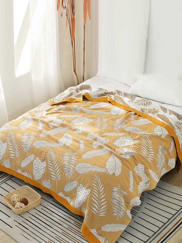5Layer Cotton Summer Nap Leaf Jacquard Sofa Blanket TY1011 Ada Fashion