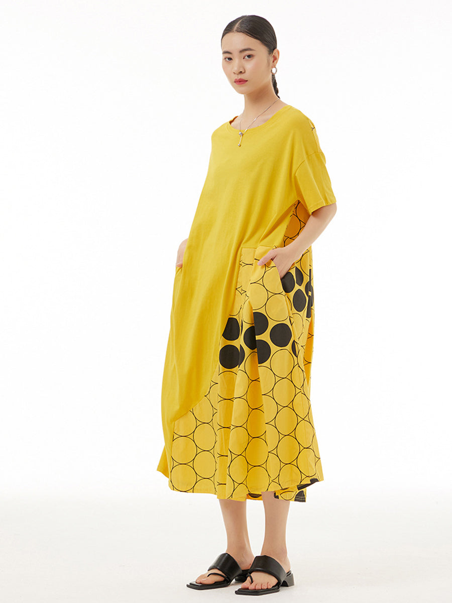 Women Casual Dot Spliced Summer Loose Dress KL1001 Ada Fashion