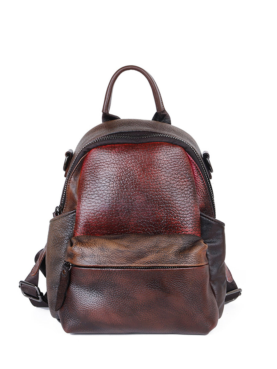 Women Colorblock Hand Painted Outdoor Leather Backpack AH1072 HDW