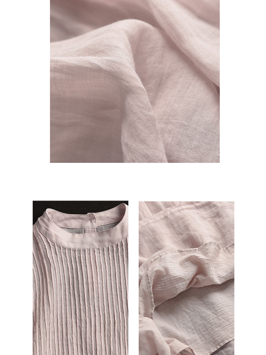 Women Summer Artsy Shirred Solid Ramie Dress CX003 BUYKUD