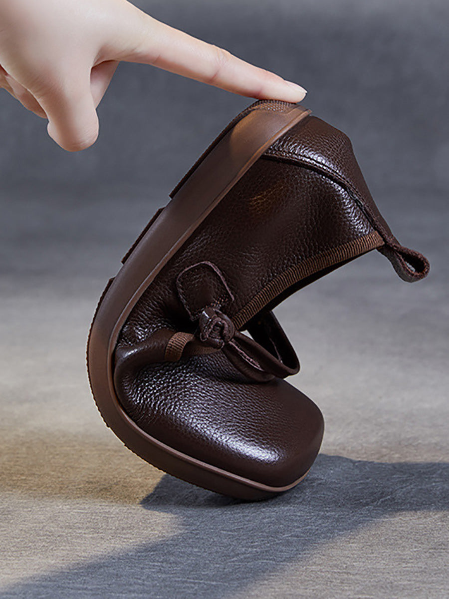 Women Casual Solid Leather Square Toe Flat Shoes AT1040 ZMM