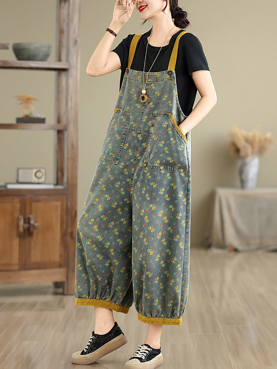 Women Casual Denim Jumpsuits Floral Wide-leg Summer FashionChic