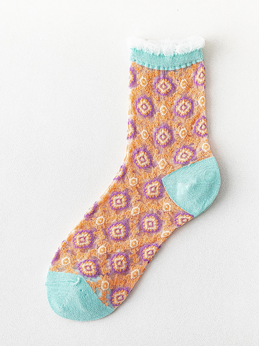 5 Pairs Women Flower Jacquard Lace Socks AS1010 Ada Fashion