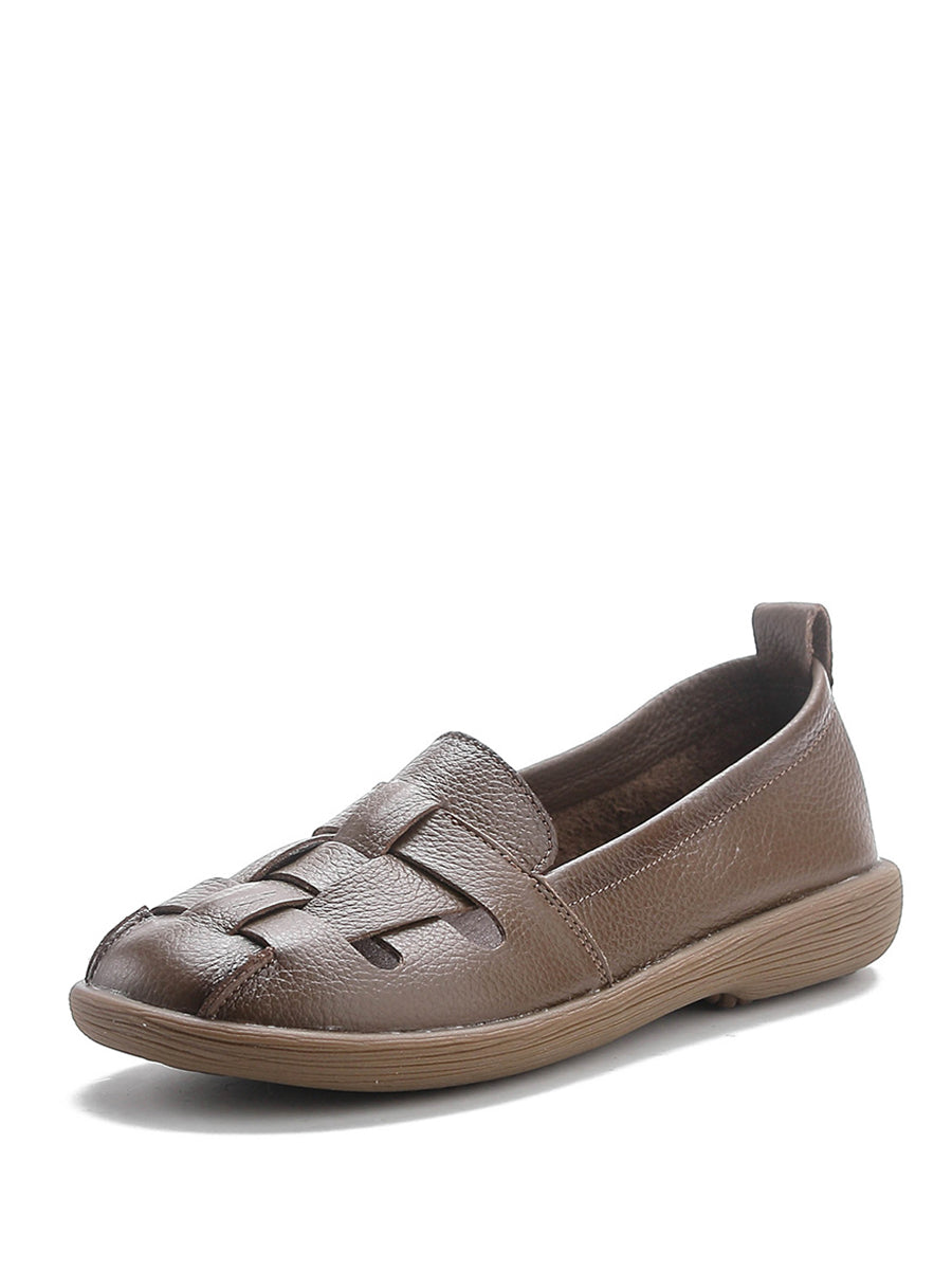 Women Summer Vintage Leather Soft Weave Flat Shoes AS1018 Ada Fashion
