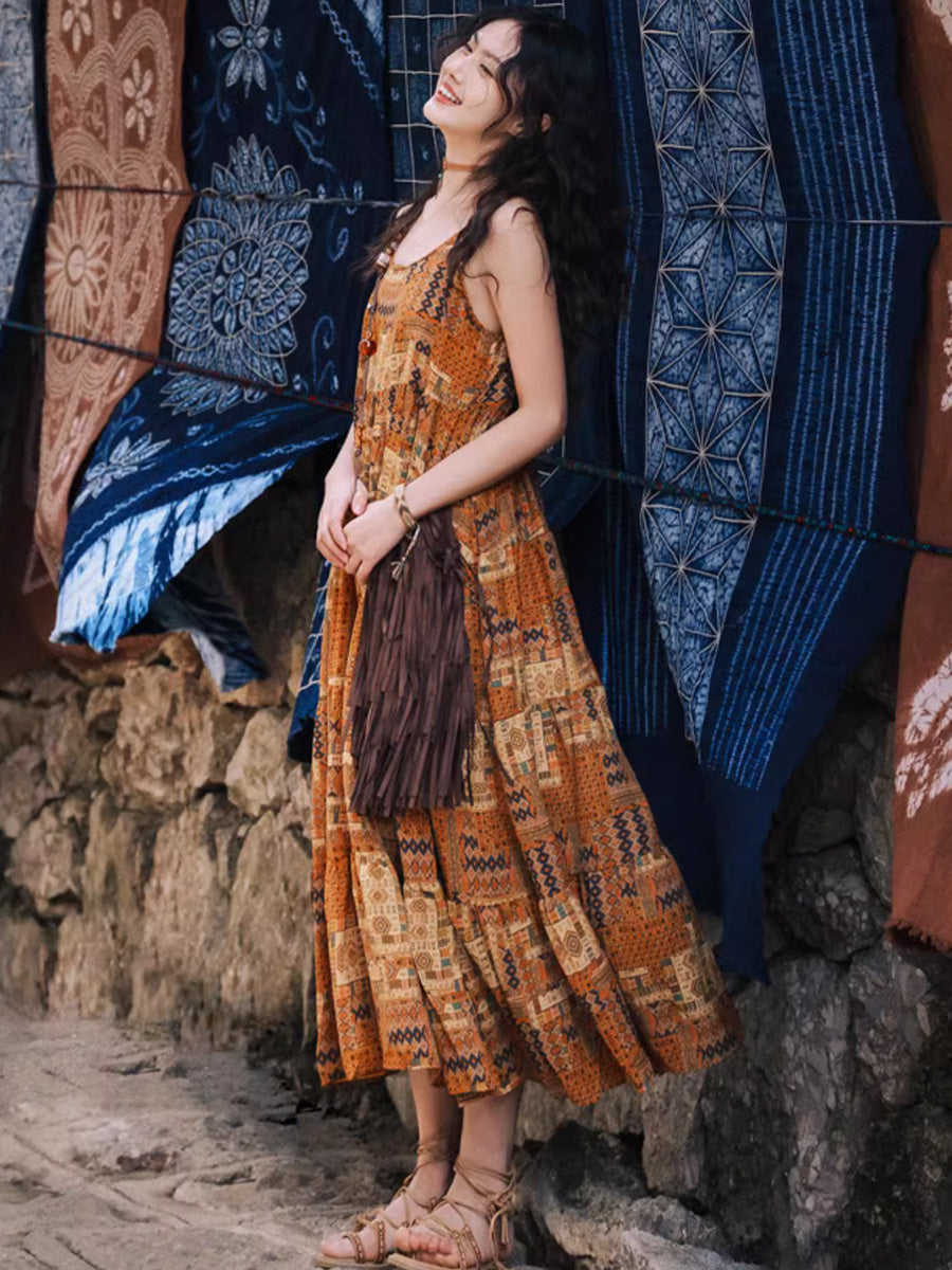 Plus Size Women Summer Vintage Spliced Loose Vest Dress QW1030 Ada Fashion