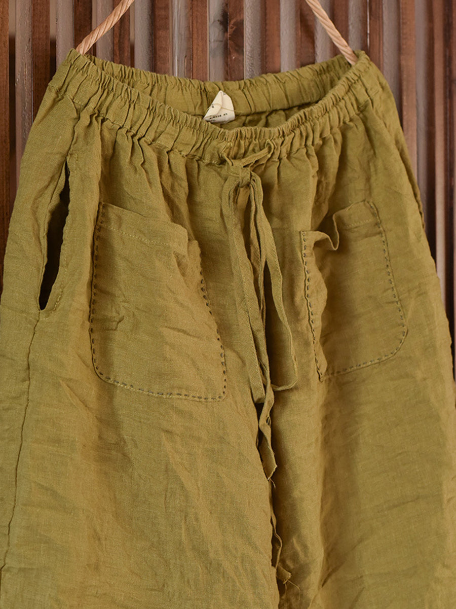Plus Size Women Summer Vintage Linen Harem Pants OO1054 QYMM