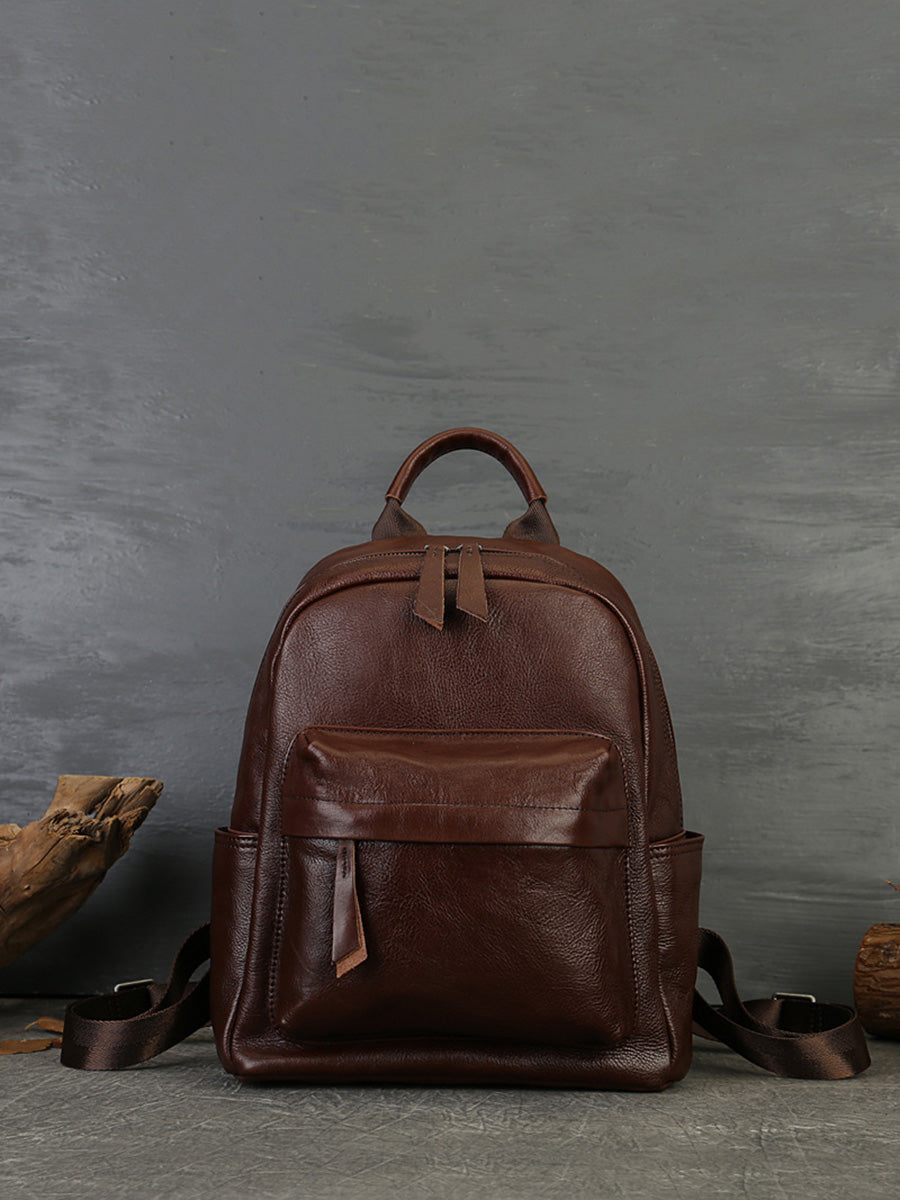 Women Casual Soft Leather Pure Color Backpack AK1044 Genistyle Shop