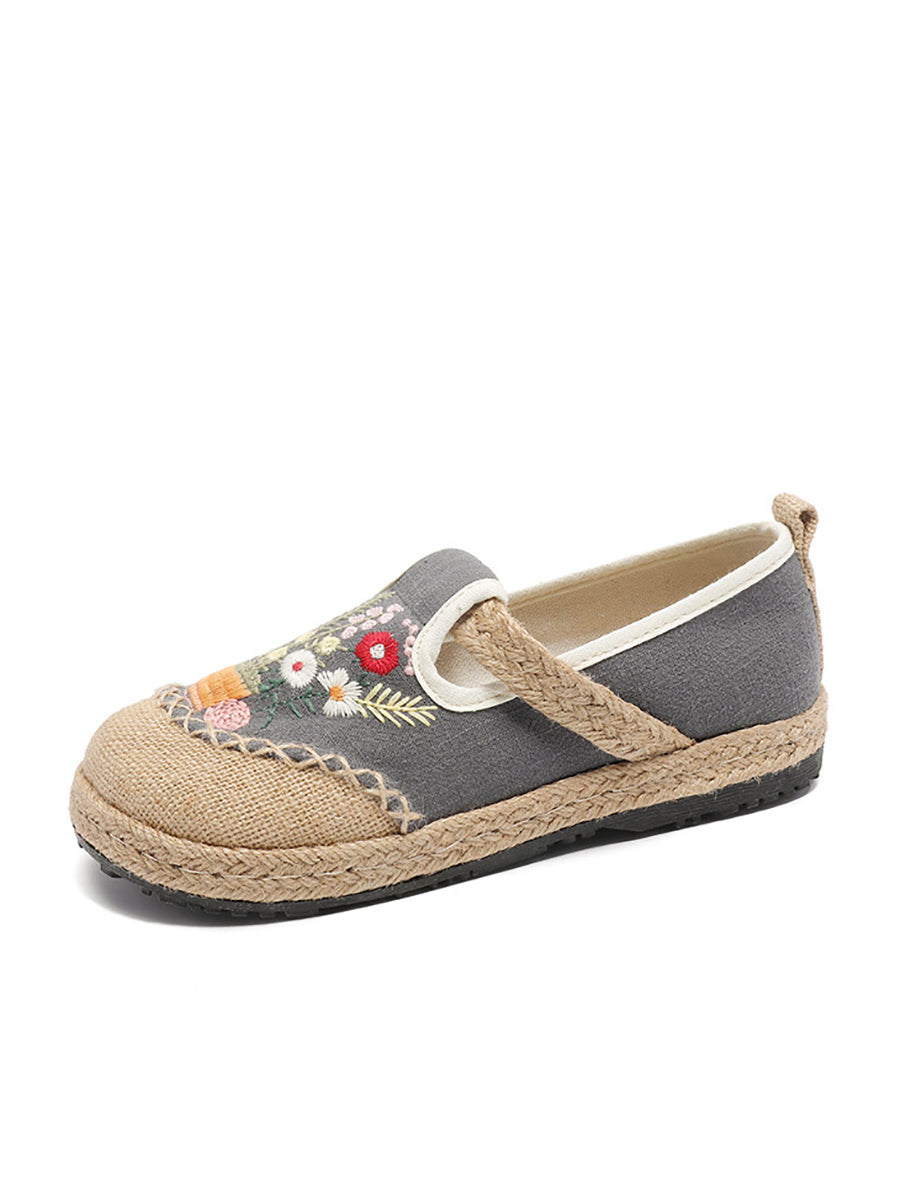 Women Summer Artsy Flower Embroidery Linen Cotton Shoes AT1080 TACH