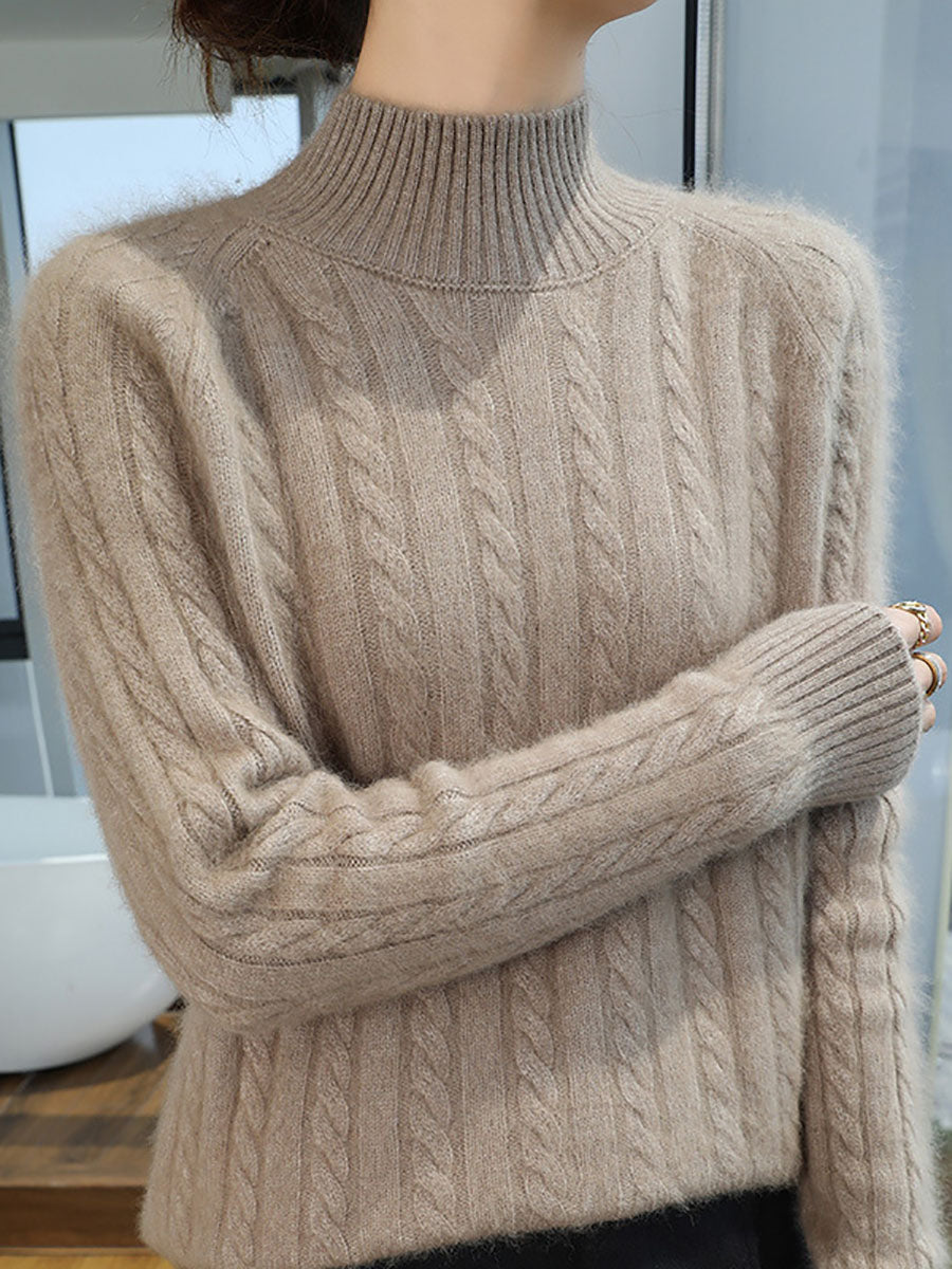 Women Autumn Vintage Half-Turtleneck 100%Wool Trist Sweater BA1065 Genistyle Shop