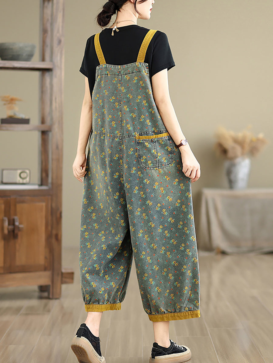Women Casual Denim Jumpsuits Floral Wide-leg Summer FashionChic