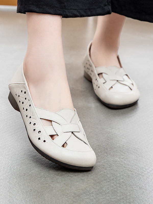 Women Summer Casual Leather Cutout Soft Flat Shoes AS1017 Ada Fashion