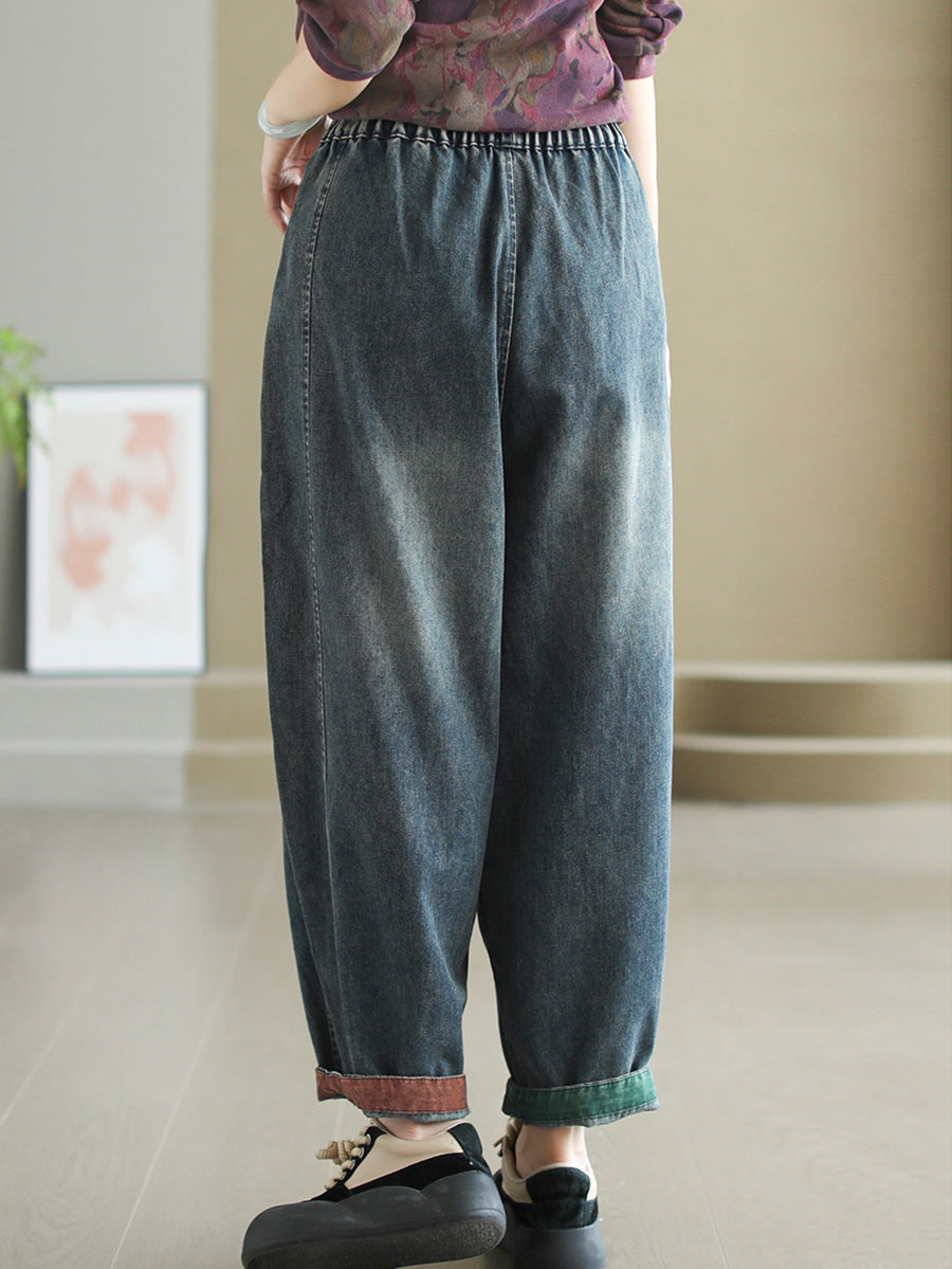 Women Autumn Artsy Spliced Denim Harem AH1038 BK