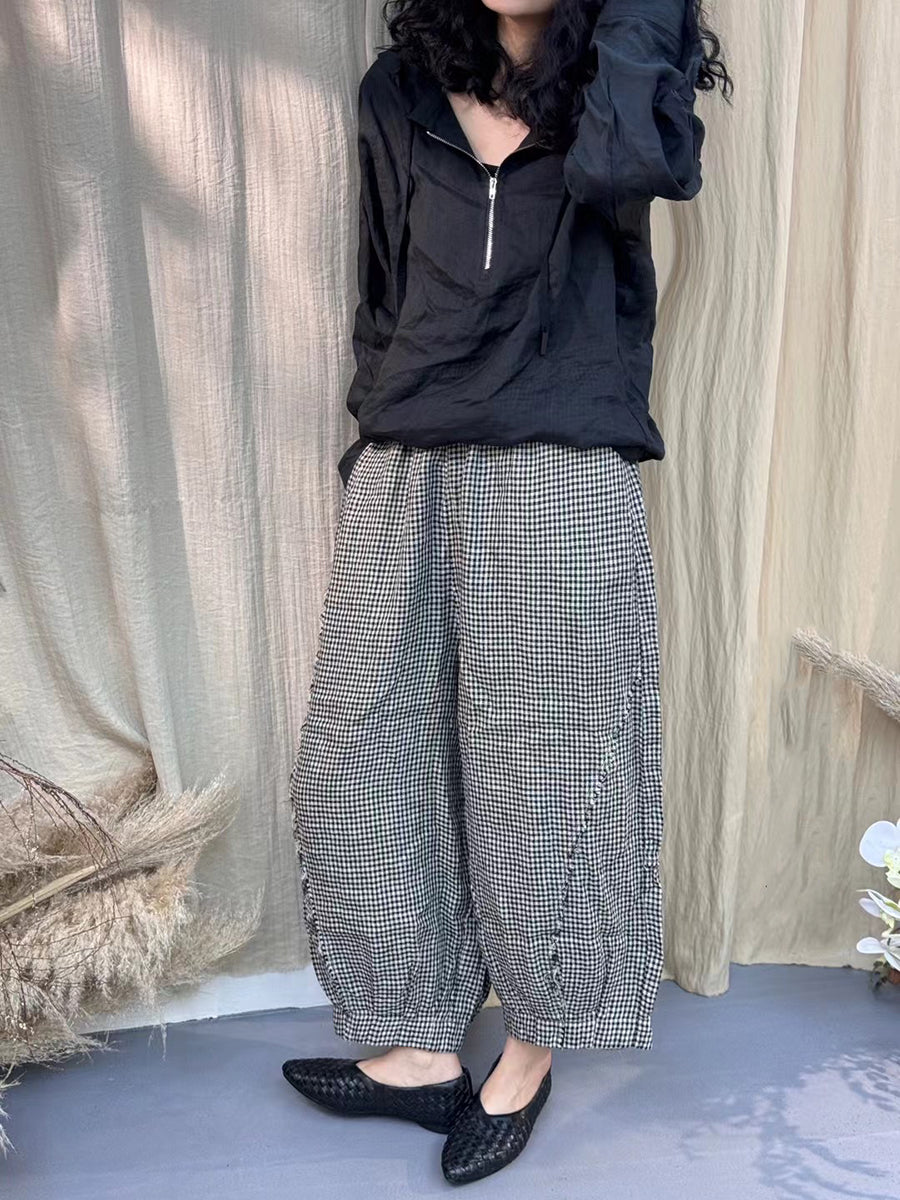 Plus Size Women Vintage Lattice Summer Cotton Linen Suits IO1030 Ada Fashion