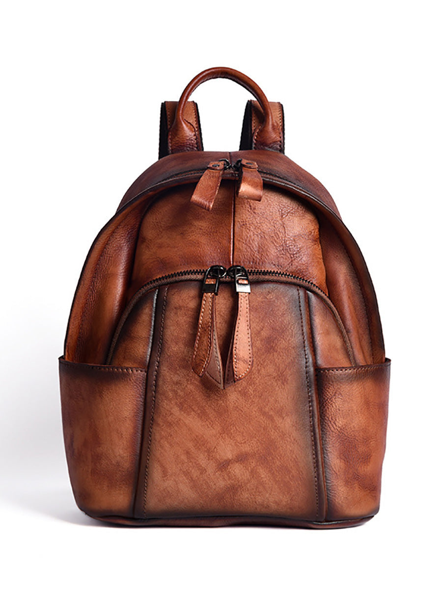 Women Retro Leather Zipper Large Capacity Backpack AH1079 AMRMY