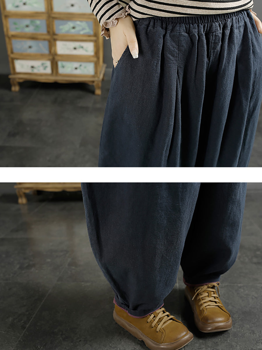 Plus Size Women Autumn 100%Linen Pure Color Bloomers AK1025 Genistyle Shop