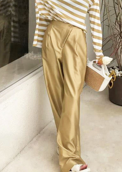 New Gold Button Pockets High Waist Silk Pants Summer QP001 OL-LPTS241001