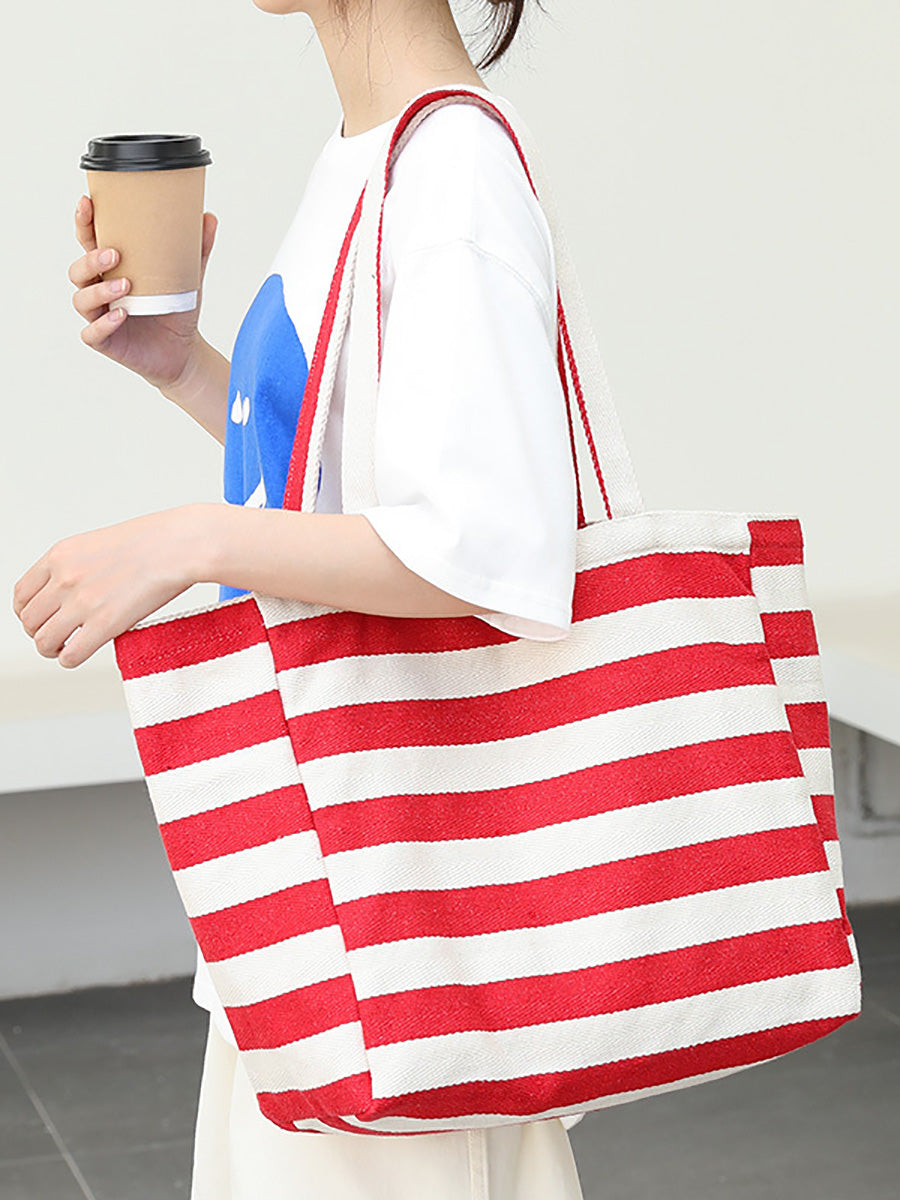 Women Casual Stripe Canvas Large Capacity Shoulder Bag CX044 LCPJ