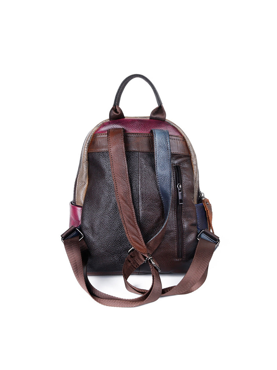 Women Colorblock Hand Painted Outdoor Leather Backpack AH1072 HDW