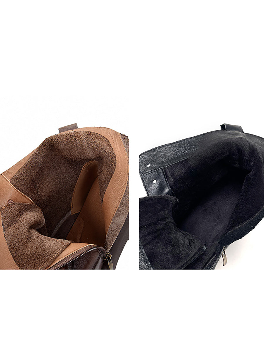 Women Genuine Leather Soft Zipper Mid Heel Martin Boots QU022 TZTJ