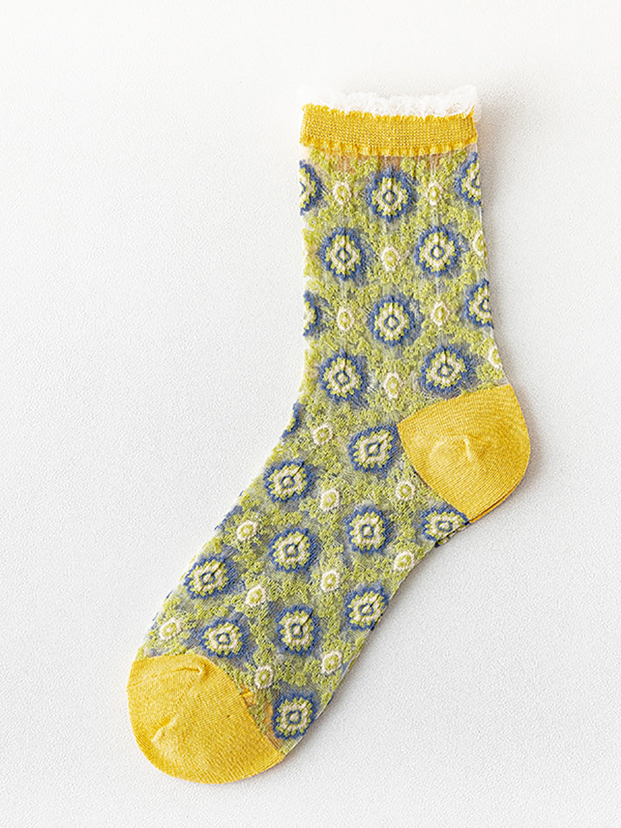 5 Pairs Women Flower Jacquard Lace Socks AS1010 Ada Fashion
