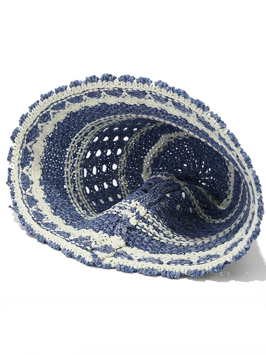 Women Summer Artsy Colorblock Weave Sunproof Hat CX050 BUYKUD