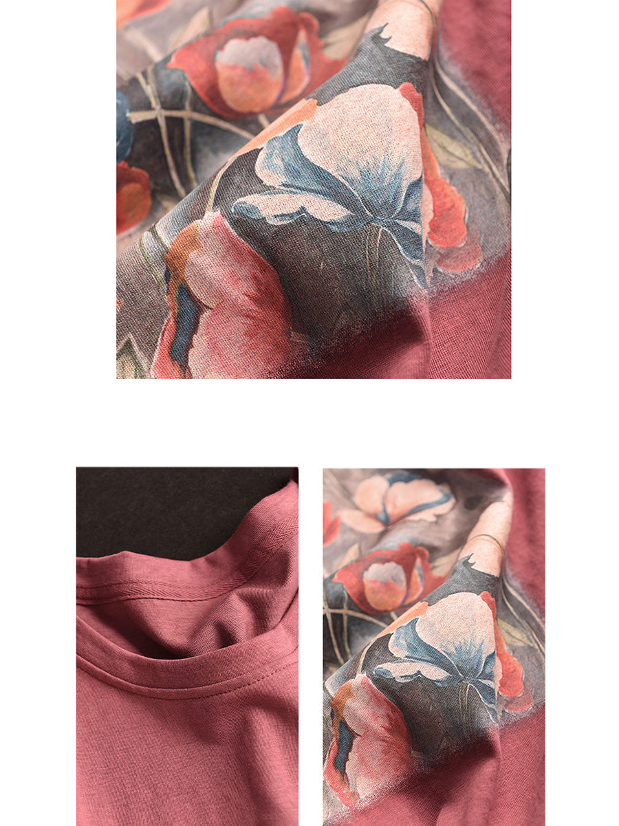 Women Summer Casual Flower Spliced Cotton Shirt CC031 JPFS