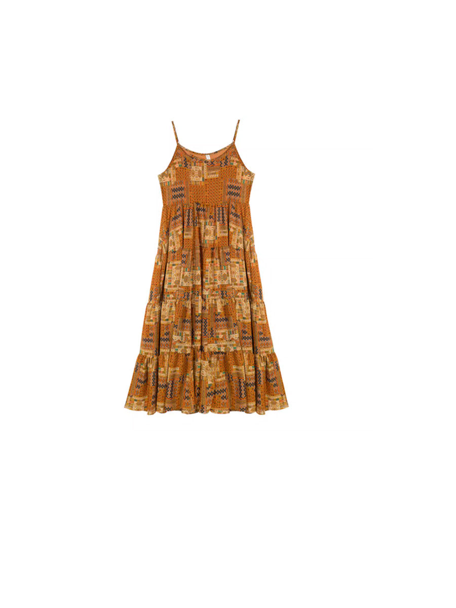 Plus Size Women Summer Vintage Spliced Loose Vest Dress QW1030 Ada Fashion