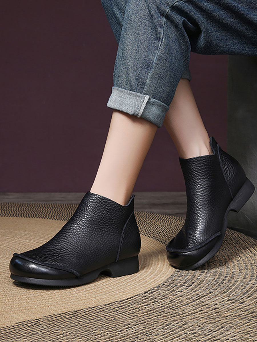 Women Elegant Solid Leather Spliced Low Heel Boots WG025 HWJPJ