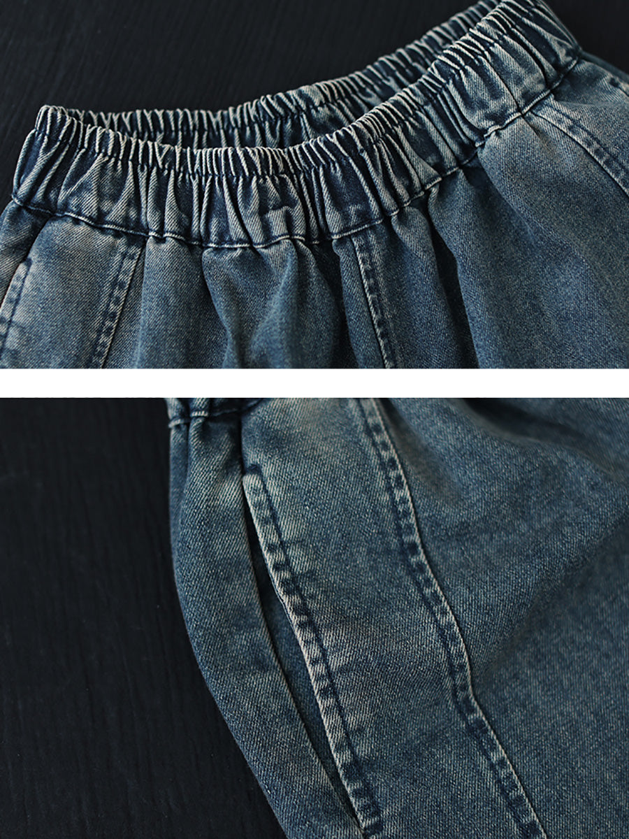 Women Autumn Artsy Spliced Denim Harem AH1038 BK
