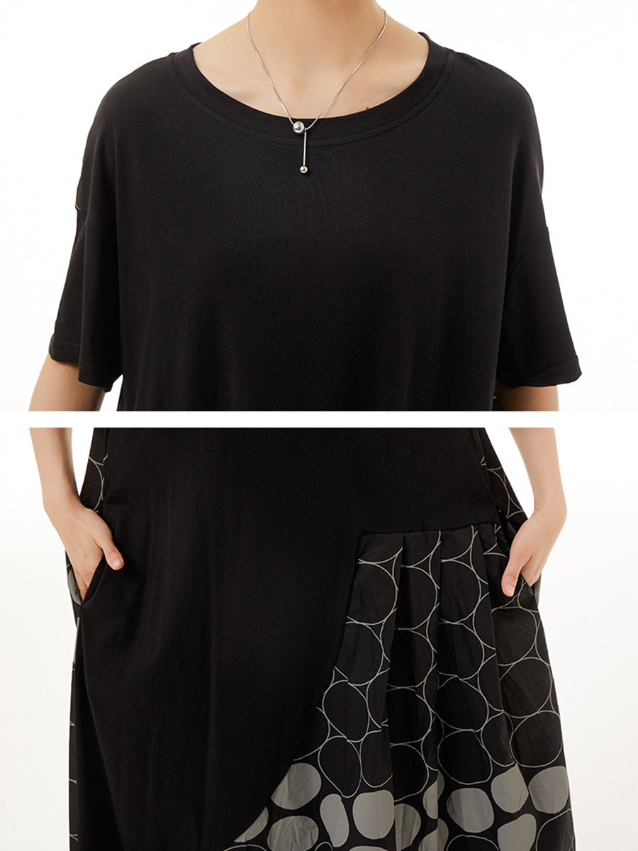 Women Casual Dot Spliced Summer Loose Dress KL1001 Ada Fashion