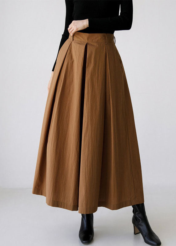 Waist Brown Leg Cotton Spring Pants French High Pockets Wide FashionChic