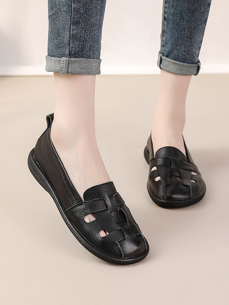Women Summer Vintage Leather Soft Weave Flat Shoes AS1018 Ada Fashion